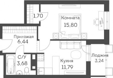 Однокомнатная квартира 40.75 м²